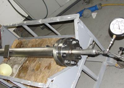 Long Reactor Vessel With High Pressure Flanges, Being Pressure Tested